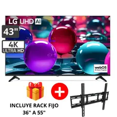 LG - Televisor Smart UHD 43 pulgadas AI 4K 43UA7300PSB 2025 + Rack Fijo