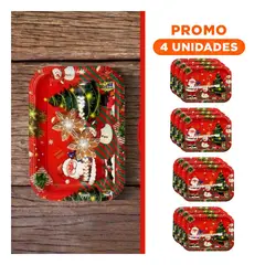 SKYBLOO - Pack4 Charola Recntagular con Dibujos de Navidad en Rojo