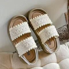 GENERICO - Sandalias Niña Pompones Estilo Bohemio Tejido Antideslizante