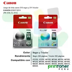 CANON - KIT DE TINTA 210 Y 211 PG-210 NEGRO Y CL-211 TRICOLOR MP240
