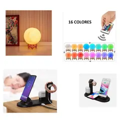 GENERICO - LAMPARA DE LUNA LED 3D 15 CM 16 COLORES+ ESTACION DE CARGA 5 EN 1
