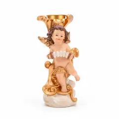 PANORAMA HOGAR - Ángel Candelero con Lira Dorado 19CM de Poliresina