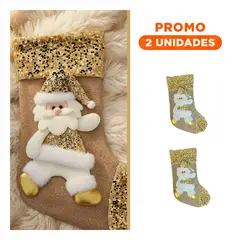 GENERICO - Pack2 Bota Navideña de 47cm de Papa Noel Dorado