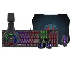 ENKORE - Kit Gamer 5en1 Teclado+Auricular + Mouse + Parlante + Pad Mouse Bravio5 ENTG1000-5