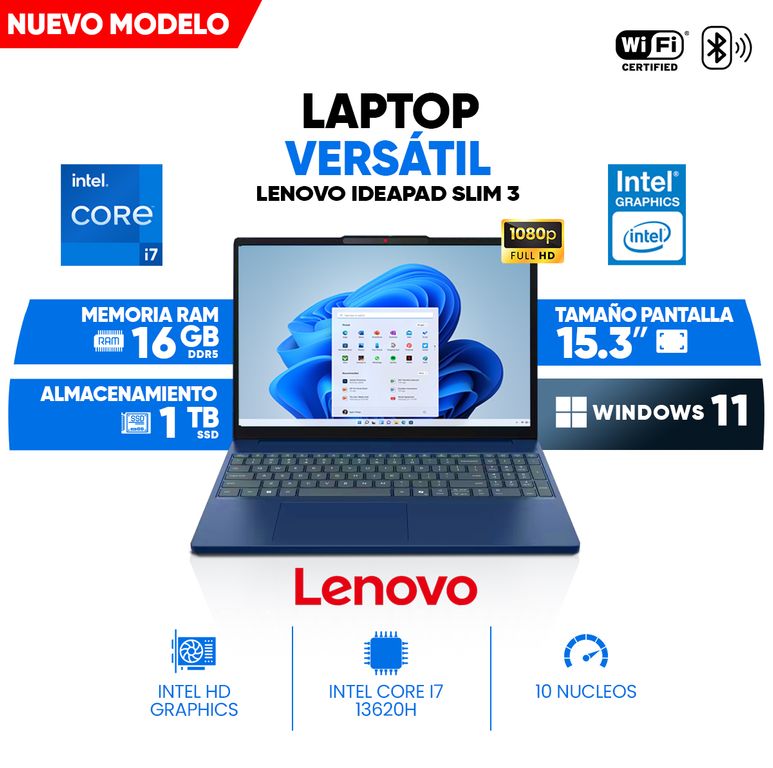 Laptop IDEAPAD SLIM 3, Core i7 13620H, 16GB DDR5, 1TB SSD, 15.3 WUXGA IPS