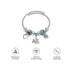 S&T - Pulsera estilo Coreana con Dijes Elefante Turquesa