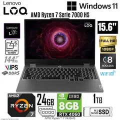 LENOVO - Laptop LOQ 15ARP9 AMD Ryzen 7 7435HS 24GB RAM 1TB SSD RTX 4060-8GB 15.6" FHD 144Hz