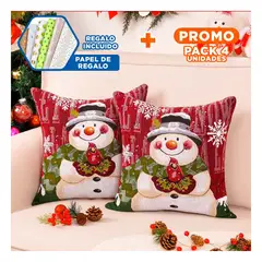 GENERICO - Pack4 Cojin Decorativo Navideno Rojo Y+Papel de Regalo
