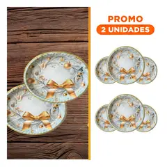 GENERICO - Pack2 Plato Borde Dorado con Lazos con Bolas en Plomo Claro