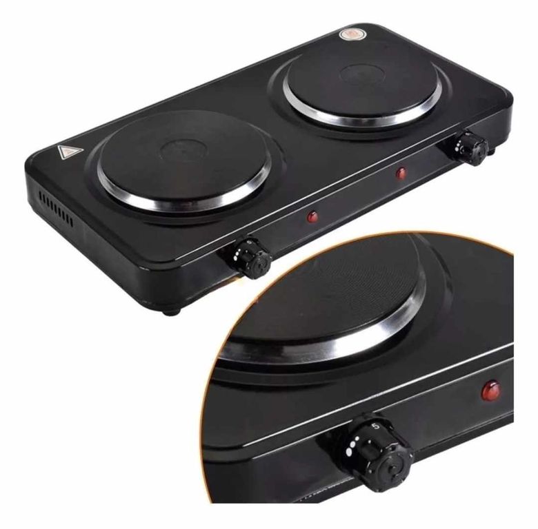 Cocina Electrica 2 Hornillas de Portatil Mesa Moderna en Negro