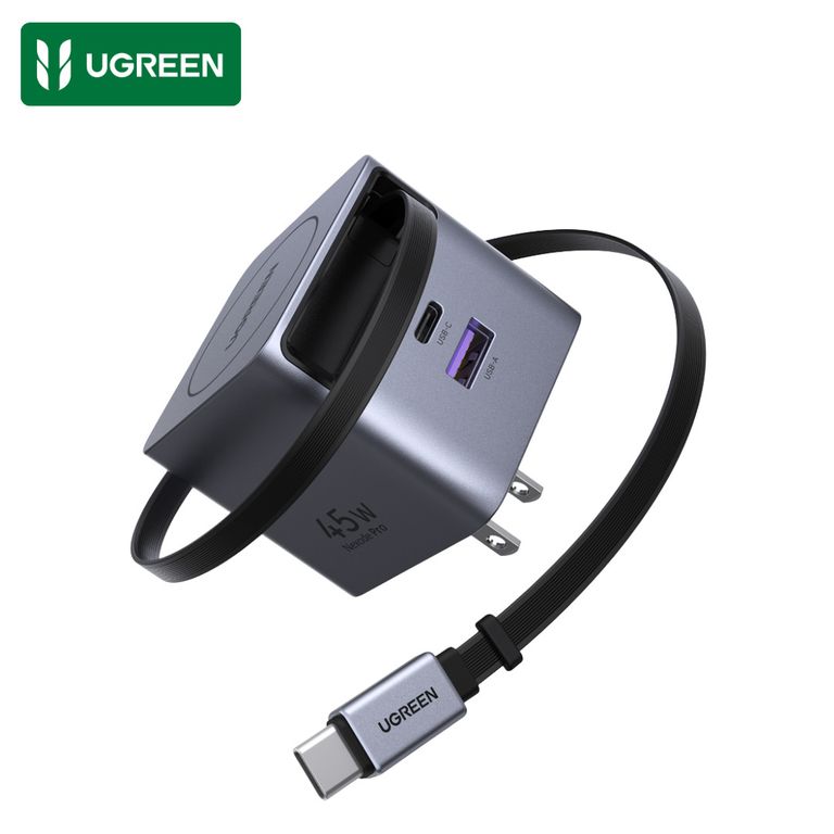 Cargador de Pared 45W Nexode USB-CUSB-A GaN Retráctil 3 puertos