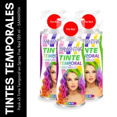 GENERICO - Pack x3 Tinte Temporal en Spray Fire Red 120 ml - SAMANTHA