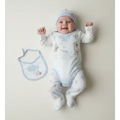 GENERICO - Ajuar Bebé - Zoo Elefante Celeste 4 piezas