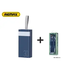 REMAX - POWER BANK 30000 mAh RPP-320 AZUL, CARGA RAPIDA. + CABLE ALEACION ZINC A-C 66W