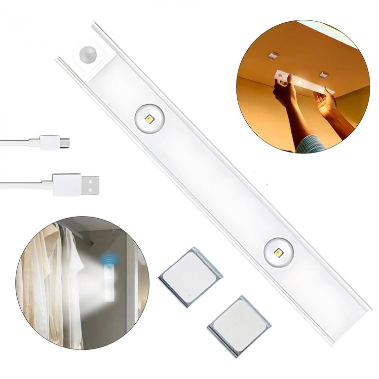 Lampara Luz LED Inteligente con Sensor de Movimiento de 30 cm – Iluminación Automática y Recargable