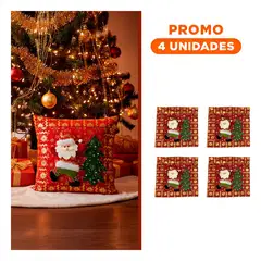ANIMALIA - Pack4 Cobertor Poliester Santa con Brazo para Almohadon Rojo
