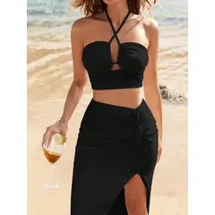 GENERICO - Conjunto Bahía top halter y falda con abertura lateral