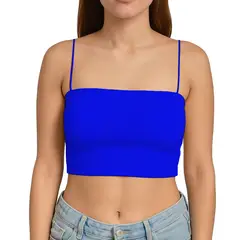 GENERICO - Top Straple Con Tirantes Cola De Rata Rib Grueso New-08 Color Azulino
