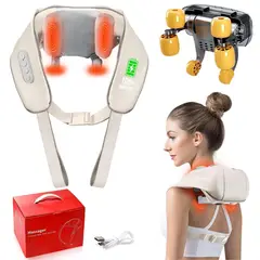 GENERICO - Masajeador de cuello y hombros 6D Shiatsu con calor y batería recargable