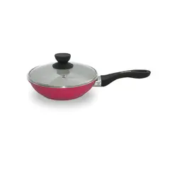 RECORD - SARTEN CERAMICA CON TAPA DE VIDRIO 24 CM DIAMETRO ROJA