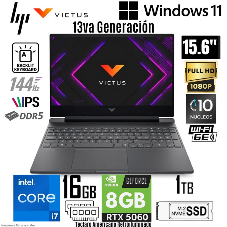 Laptop Victus 15-FA2093DX Intel Core i7-13620H 16GB RAM 1TB SSD RTX 5060-8 GB 15.6" FHD 144Hz