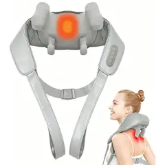 GENERICO - Masajeador de cuello y espalda con calor diseño ergonómico y cuero PU de alta calidad