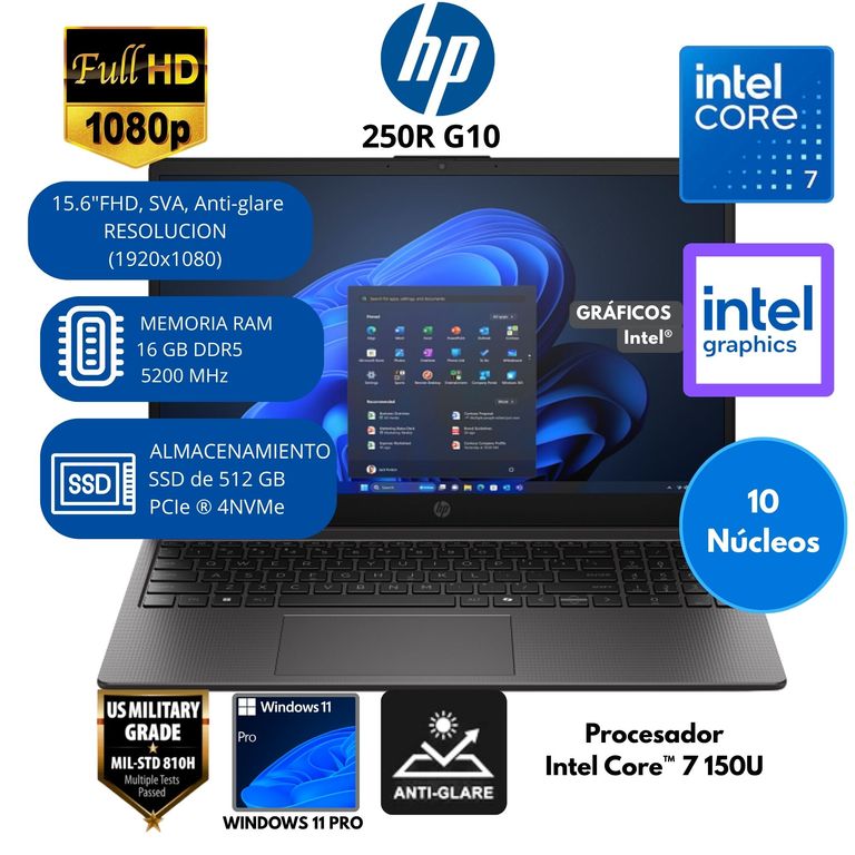 Laptop Intel Core 7(250R G10) RAM 16 GB SSD 512 GB 15.6"FHD Windows 11 PRO