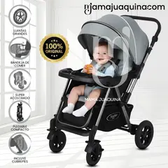 BABY - Coche Cuna De Lujo «SILVER» con Mango Reversible Green