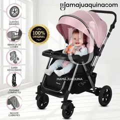 BABY - Coche Cuna De Lujo «SILVER» con Mango Reversible Pink