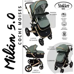 STOKKER BABY - Coche Moises Milan con Mango de Cuerina Verde