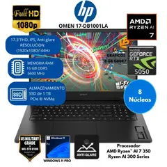 HP - Laptop Gaming OMEN AMD Ryzen AI 7 (17-db1001la) RAM 16 GB SSD 1 TB 17.3"FHD Windows 11 PRO