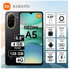 XIAOMI - Celular Redmi A5 4G 4GB RAM 128GB 6.88" Pulg. HD - Negro Medianoche