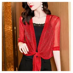KAST PE - Cardigan de Fiestas Modelo Escarchado ROJO