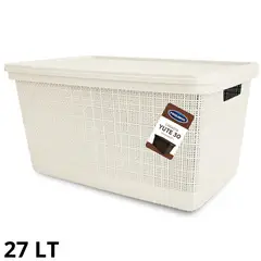 GENERICO - Canasta Plastico Tipo Yute Nº 30 con Tapa Color Blanco - Prolimso