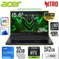 ACER - Laptop Gamer NITRO V 15 ANV15-51-77DQ INTEL CORE I7-13620H 32GB DDR5 512GB SSD RTX4060 NH.QQEAA.003