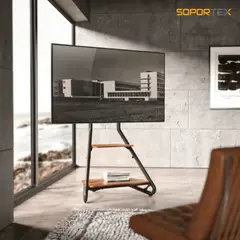 SOPORTEX - Soporte para TV Estilo Bauhaus con Estantes de Madera 2 Niveles 43 a75 pulgadas
