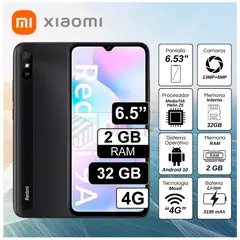XIAOMI - Celular Redmi 9A 2GB RAM 32GB 6.35" Pulg. HD - Negro