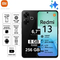 REDMI - Celular Xiaomi 13 256GB, 8GB RAM, cámara principal 108MP + 2MP, frontal 13MP, 6.79", negro