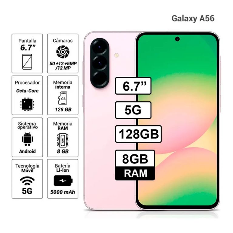 GALAXY A56 5G 12GB - 256GB + CASE SPACE + ADAPTADOR 25W - ROSADO