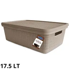 GENERICO - Canasta Plastico Tipo Yute Nº 20 con Tapa Color Beige - Prolimso