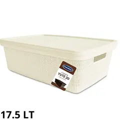 GENERICO - Canasta Plastico Tipo Yute Nº 20 con Tapa Color Blanco- Prolimso