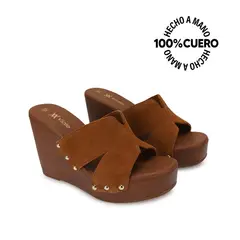VIALE - Sandalia Slide Casual SOFI-2610 MARRON Cuero