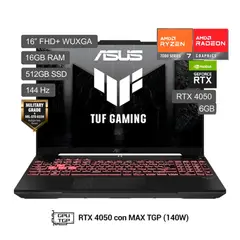 ASUS - Laptop Tuf Gaming A16 Ryzen 7 7445HS RTX 4050 6GB 16GB RAM 512GB SSD 16WUXGA WIN11