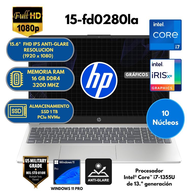 Laptop Intel Core i7 (15-fd0280la) RAM 16 GB SSD 1 TB 15.6" FHD Windows 11 PRO