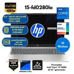 HP - Laptop Intel Core i7 (15-fd0280la) RAM 16 GB SSD 1 TB 15.6" FHD Windows 11 PRO