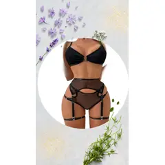 GENERICO - Conjunto de Lencería “Dark Intense” Transparencias y Ligas Ajustables Talla S