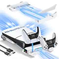 DOBE - Base Horizontal Multifuncional Para Ps5 Slim Y Ps5 Pro Con Ventilador Cargador Dual Y Puertos Usb