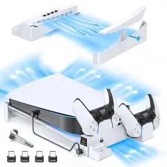 DOBE - Base Horizontal Para Ps5 Fat Con Stand Estación De Carga Para Mandos Y Ventilador