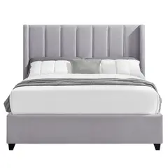 GENERICO - Cama Tapizada Listón Nia Gris Claro Queen