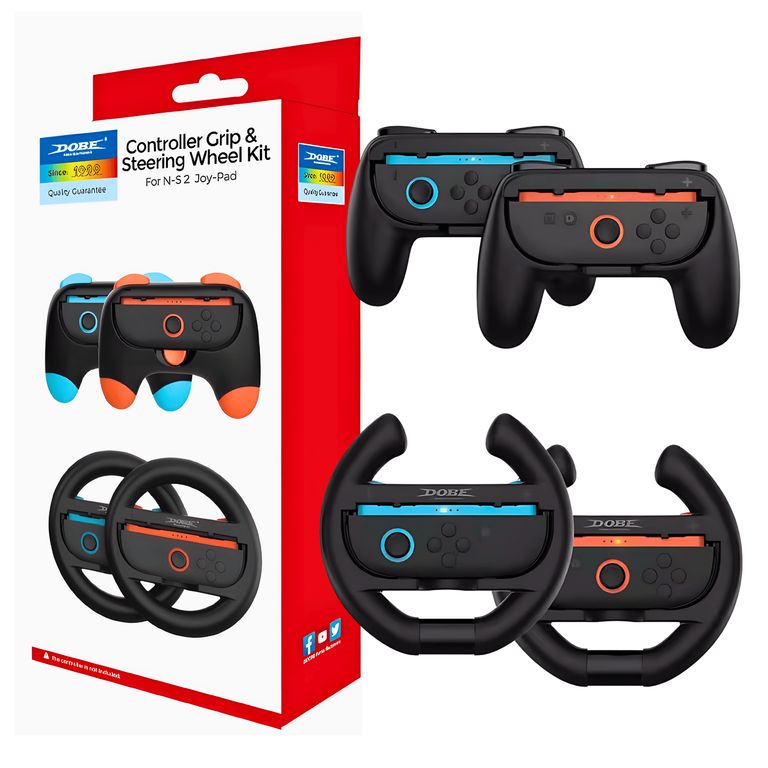Grip Y Timón Negro Para Nintendo Switch 2 Volante + Agarre 4 En 1